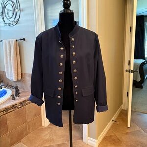 Navy Military-Style Women’s Jacket with Silver Buttons